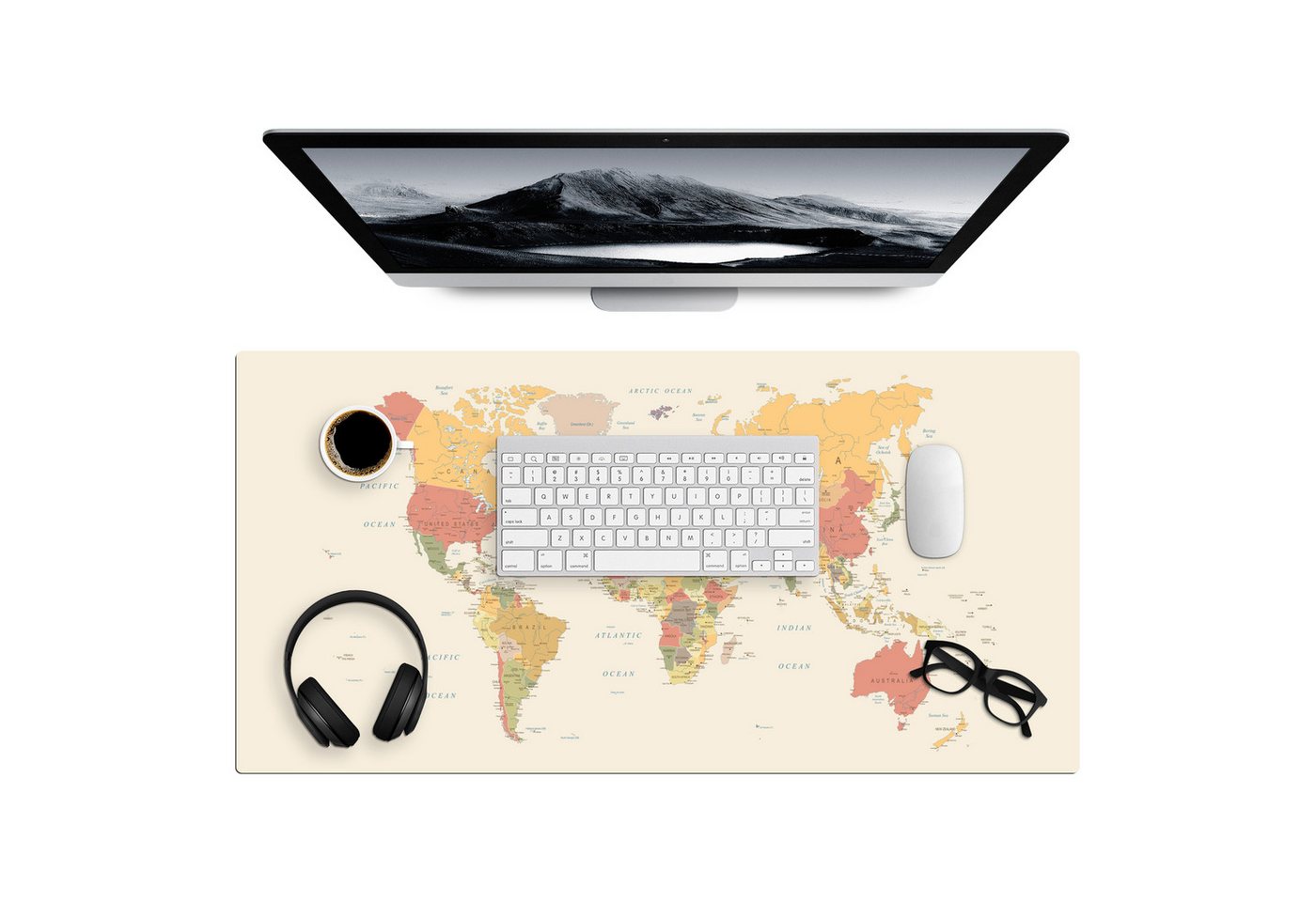 MuchoWow Gaming Mauspad Weltkarte - Realistisch - Beige (1-St), Gaming Mauspad XXL, Schreibtischunterlage, Desk Mat Groß, 80x40 cm von MuchoWow