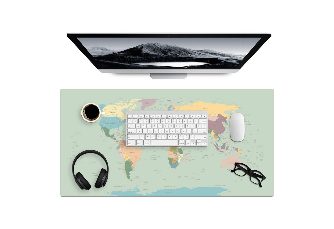 MuchoWow Gaming Mauspad Weltkarte - Realistisch - Karte (1-St), Gaming Mauspad XXL, Schreibtischunterlage, Desk Mat Groß, 80x40 cm von MuchoWow