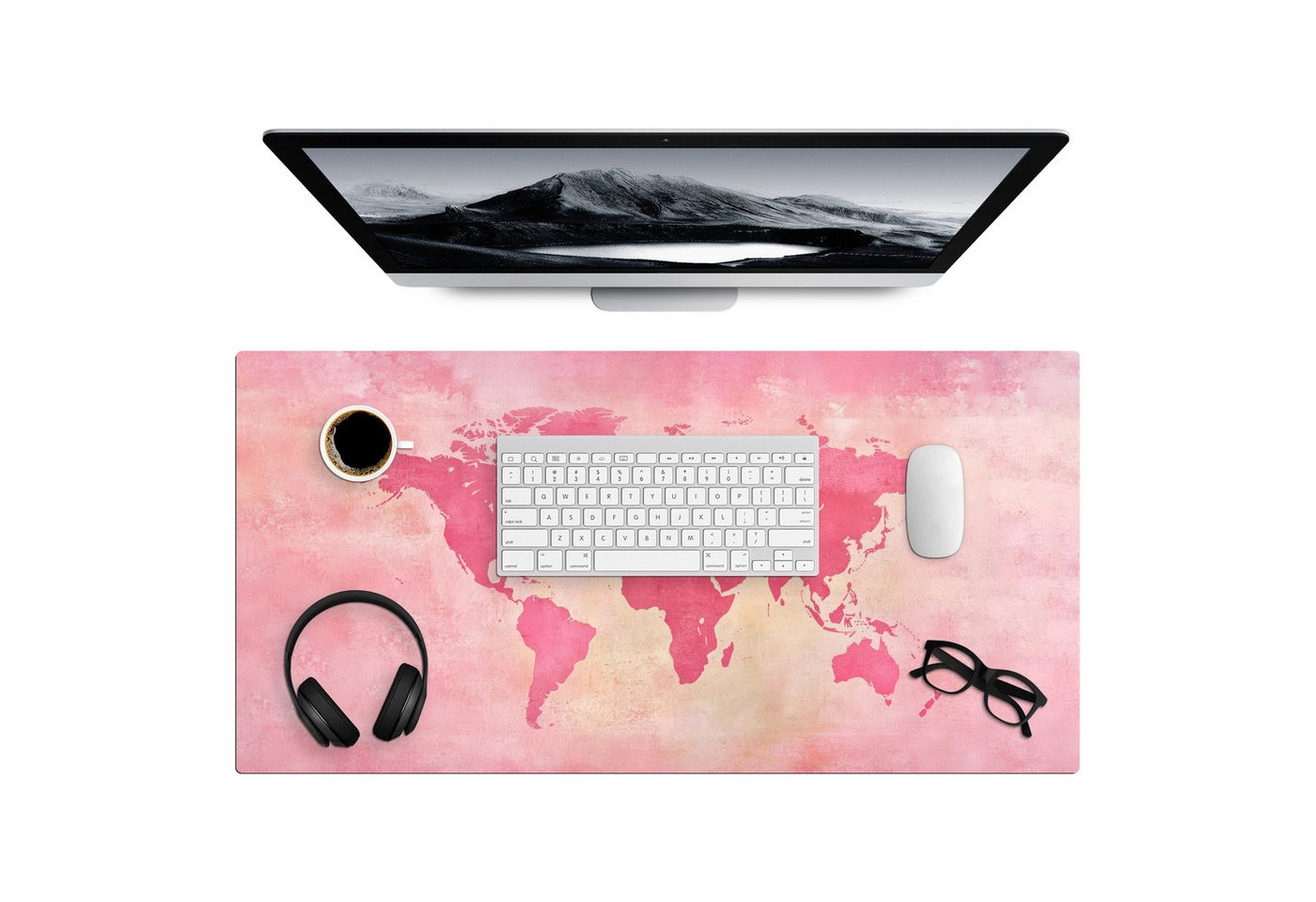 MuchoWow Gaming Mauspad Weltkarte - Rosa - Unscharf (1-St), Gaming Mauspad XXL, Schreibtischunterlage, Desk Mat Groß, 80x40 cm von MuchoWow