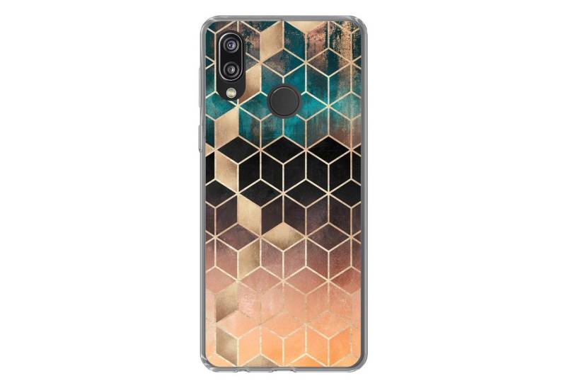 MuchoWow Handyhülle Abstrakt - Würfel - Gold - Muster - Luxus, Handyhülle Huawei P20 Lite (2019), Handy Case, Silikon, Bumper Case von MuchoWow