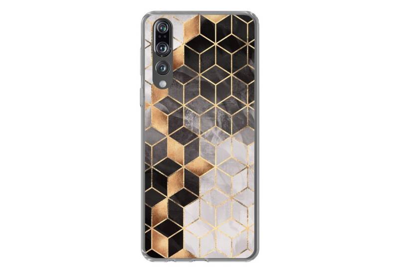 MuchoWow Handyhülle Abstrakt - Würfel - Gold - Muster - Schwarz - Weiß, Handyhülle Huawei P20 Pro, Handy Case, Silikon, Bumper Case von MuchoWow