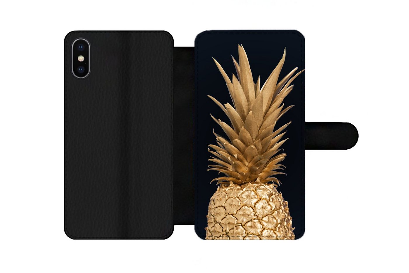 MuchoWow Handyhülle Ananas - Gold - Farbe - Schwarz - Obst - Luxus, Handyhülle Telefonhülle Apple iPhone X/10 von MuchoWow