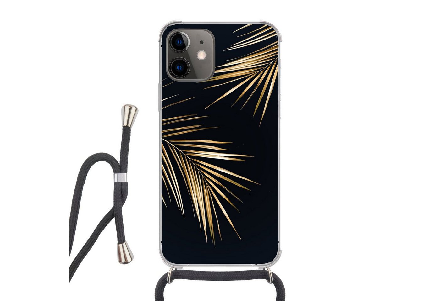MuchoWow Handyhülle für Apple iPhone 12 Mini Blätter - Pflanzen - Gold - Schwarz - Luxus, Tragbare Handyhüllen mit Kette zum umhängen, Handykette Handyband MuchoWow Handyhülle für Apple iPhone 12 Mini Blätter - Pflanzen - Gold - Schwarz - Luxus, Tragbare Handyhüllen mit Kette zum umhängen, Handykette Handyband von MuchoWow