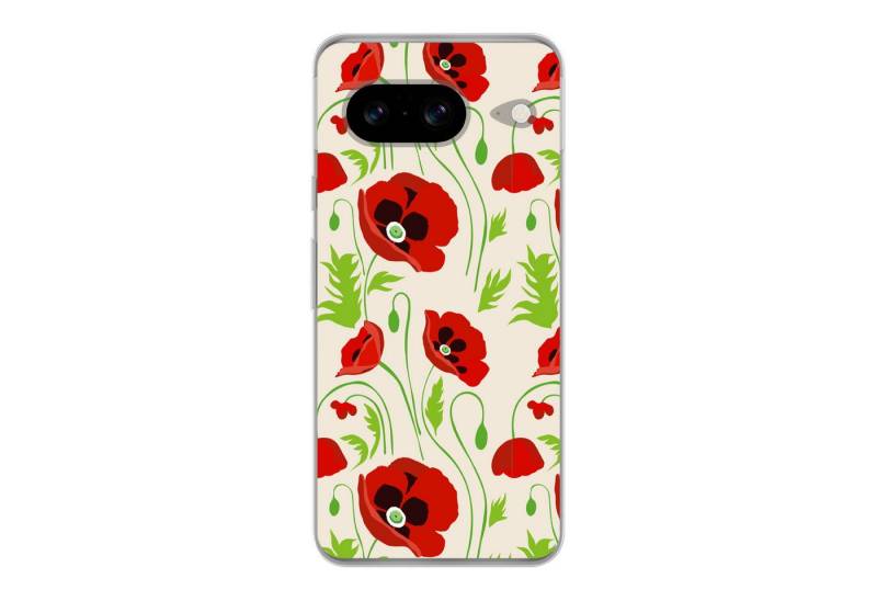 MuchoWow Handyhülle für Google Pixel 8 Blumen - Mohn - Muster, Handy Case, Silikon, Bumper Case Dünn von MuchoWow