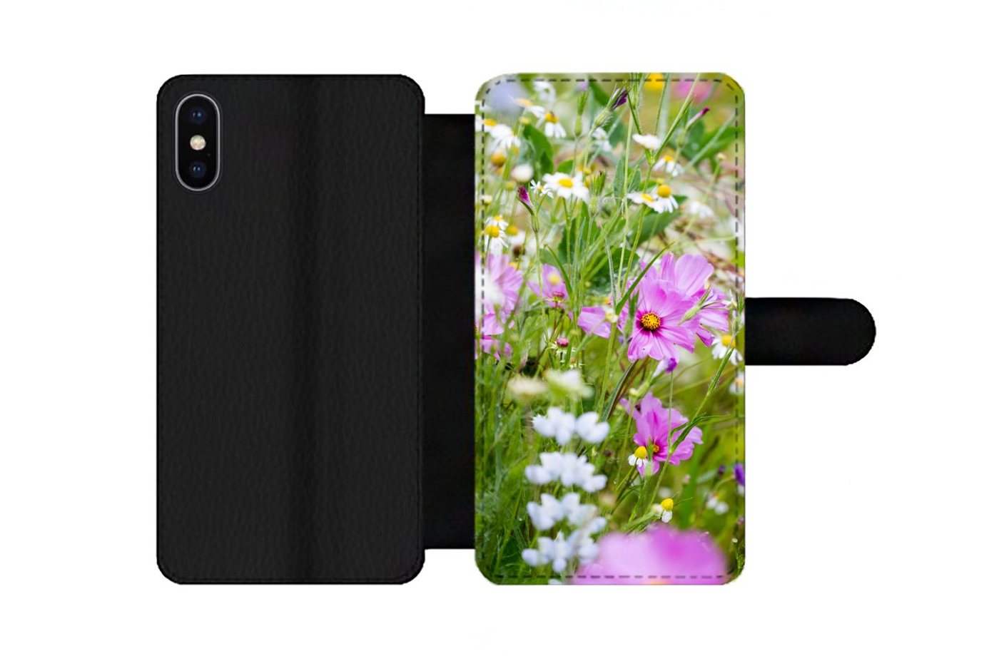 MuchoWow Handyhülle Geeignet für Apple iPhone 12 Mini Blumen - Natur - Grün - Gras - Lila, Klapphülle mit Kartenfach, Flip Cover Case, Klapptasche, Handyhülle MuchoWow Handyhülle Geeignet für Apple iPhone 12 Mini Blumen - Natur - Grün - Gras - Lila, Klapphülle mit Kartenfach, Flip Cover Case, Klapptasche, Handyhülle von MuchoWow