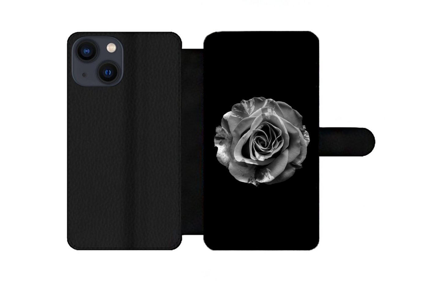 MuchoWow Handyhülle Blumen - Rose - Schwarz - Weiß - Botanisch, Handyhülle Telefonhülle Apple iPhone 13 Mini von MuchoWow