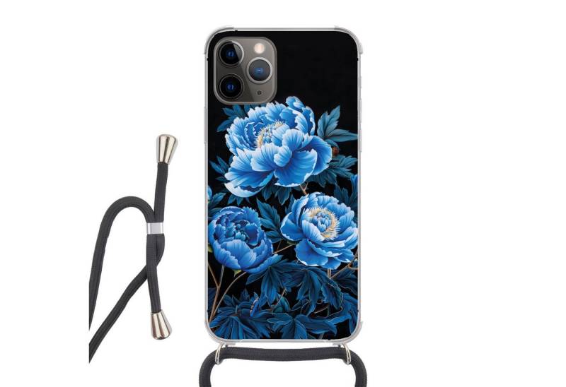 MuchoWow Handyhülle Blumen - Schwarz - Blau - Modern von MuchoWow