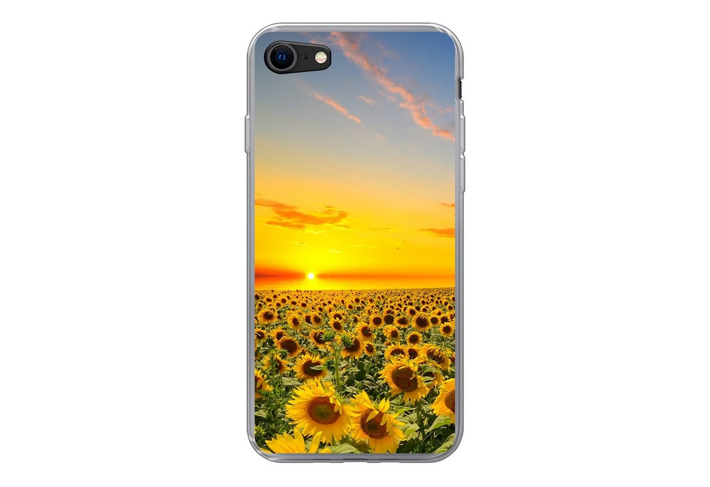 MuchoWow Handyhülle Blumen - Sonnenblume - Sonnenuntergang - Nacht - Orange, Handyhülle Apple iPhone SE (2022), Handy Case, Silikon, Bumper Case von MuchoWow