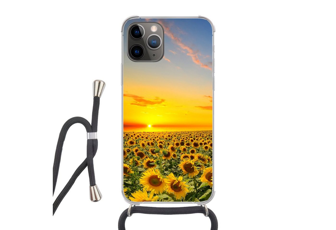 MuchoWow Handyhülle Blumen - Sonnenblume - Sonnenuntergang - Nacht - Orange, Handyhülle Telefonhülle Apple iPhone 11 Pro von MuchoWow