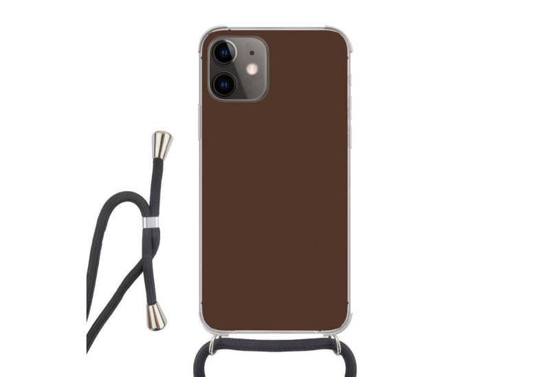 MuchoWow Handyhülle für Apple iPhone 12 Mini Braun - Dunkel - Farben, Tragbare Handyhüllen mit Kette zum umhängen, Handykette Handyband von MuchoWow