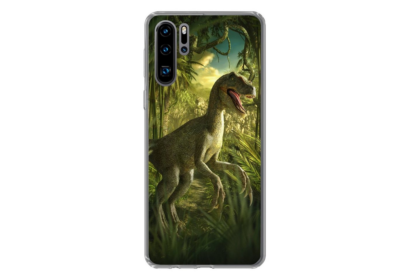 MuchoWow Handyhülle Dinosaurier - Pflanzen - Grün - Illustration - Kinder - Jungen, Handyhülle Huawei P30 Pro, Handy Case, Silikon, Bumper Case von MuchoWow