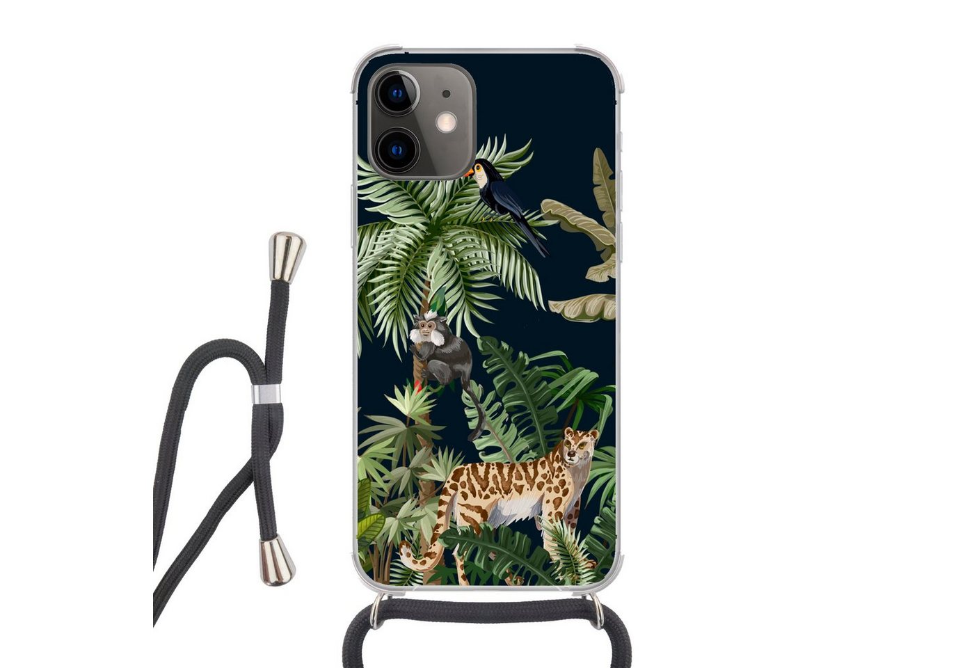 MuchoWow Handyhülle für Apple iPhone 12 Mini Dschungel - Pflanzen - Tiere - Kinder - Flami, Tragbare Handyhüllen mit Kette zum umhängen, Handykette Handyband MuchoWow Handyhülle für Apple iPhone 12 Mini Dschungel - Pflanzen - Tiere - Kinder - Flami, Tragbare Handyhüllen mit Kette zum umhängen, Handykette Handyband von MuchoWow