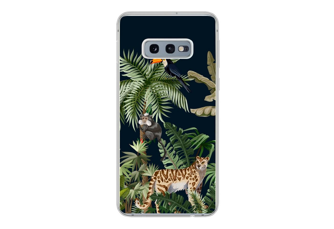 MuchoWow Handyhülle Dschungel - Pflanzen - Tiere - Kinder - Flamingo - Zebra, Phone Case, Handyhülle Samsung Galaxy S10e, Silikon, Schutzhülle von MuchoWow