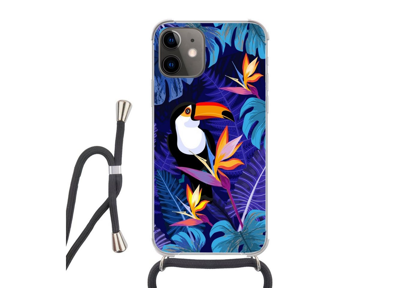 MuchoWow Handyhülle für Apple iPhone 12 Mini Dschungel - Tukan - Blumen - Pflanzen - Kinde, Tragbare Handyhüllen mit Kette zum umhängen, Handykette Handyband MuchoWow Handyhülle für Apple iPhone 12 Mini Dschungel - Tukan - Blumen - Pflanzen - Kinde, Tragbare Handyhüllen mit Kette zum umhängen, Handykette Handyband von MuchoWow