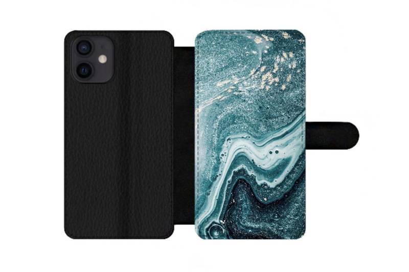 MuchoWow Handyhülle Geeignet für Apple iPhone 12 Mini Edelsteine - Blau - Natur - Marmor -, Klapphülle mit Kartenfach, Flip Cover Case, Klapptasche, Handyhülle von MuchoWow