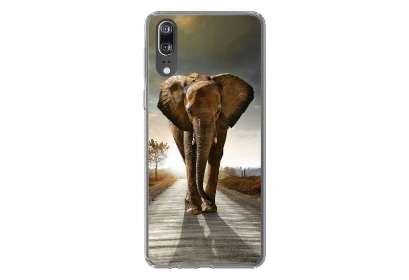 MuchoWow Handyhülle Elefant - Straße - Tiere - Sonnenuntergang - Landschaft, Handyhülle Huawei P20, Handy Case, Silikon, Bumper Case von MuchoWow