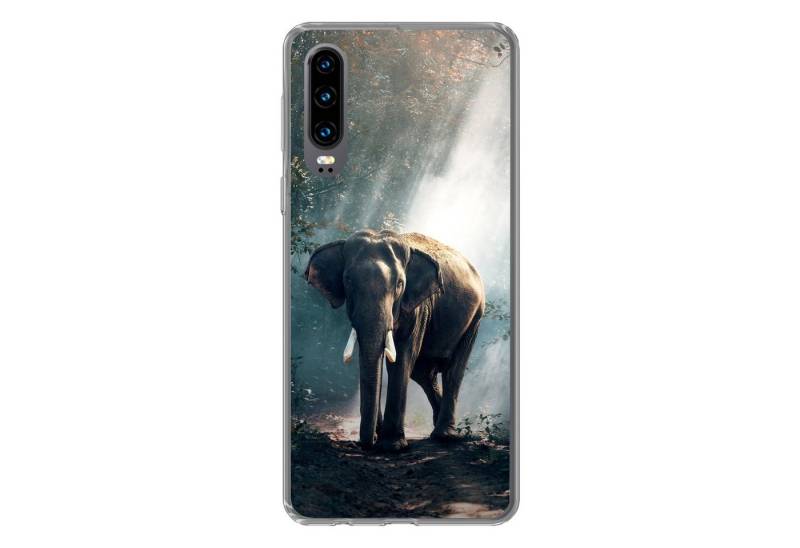 MuchoWow Handyhülle Elefant - Tiere - Licht - Wald - Natur - Wildtiere, Handyhülle Huawei P30, Handy Case, Silikon, Bumper Case von MuchoWow