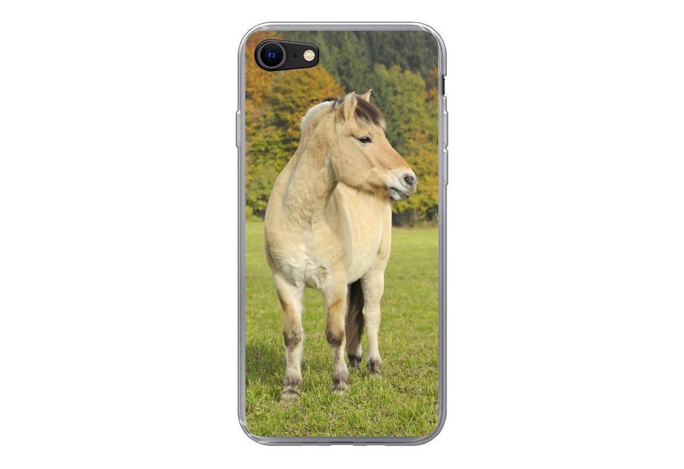 MuchoWow Handyhülle Fjordpferd in einer Herbstlandschaft, Handyhülle Apple iPhone 7, Smartphone-Bumper, Print, Handy Schutzhülle von MuchoWow