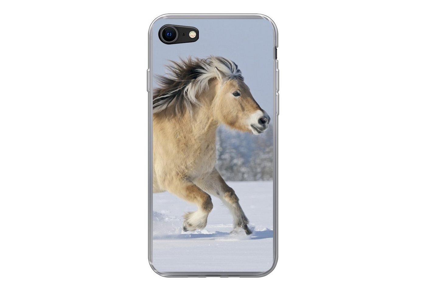 MuchoWow Handyhülle Fjordpferd läuft durch den Schnee, Handyhülle Apple iPhone 7, Smartphone-Bumper, Print, Handy Schutzhülle von MuchoWow
