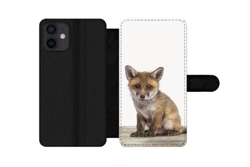 MuchoWow Handyhülle Geeignet für Apple iPhone 12 Mini Fuchs - Baby-Fuchs - Kinder - Mädche, Klapphülle mit Kartenfach, Flip Cover Case, Klapptasche, Handyhülle von MuchoWow