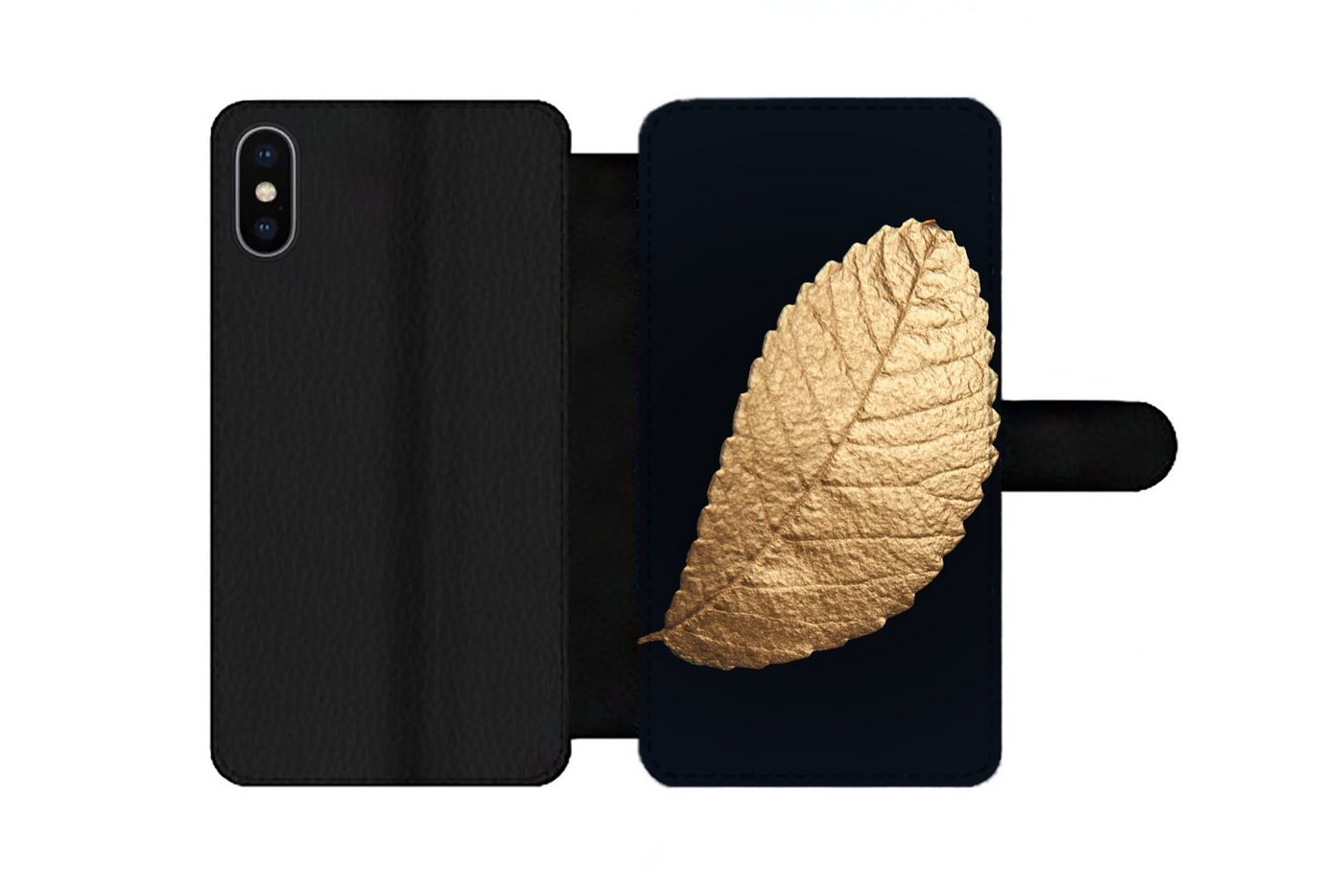 MuchoWow Handyhülle Gold - Blätter - Schwarz - Pflanzen - Luxus - Natur, Handyhülle Telefonhülle Apple iPhone X/10 von MuchoWow