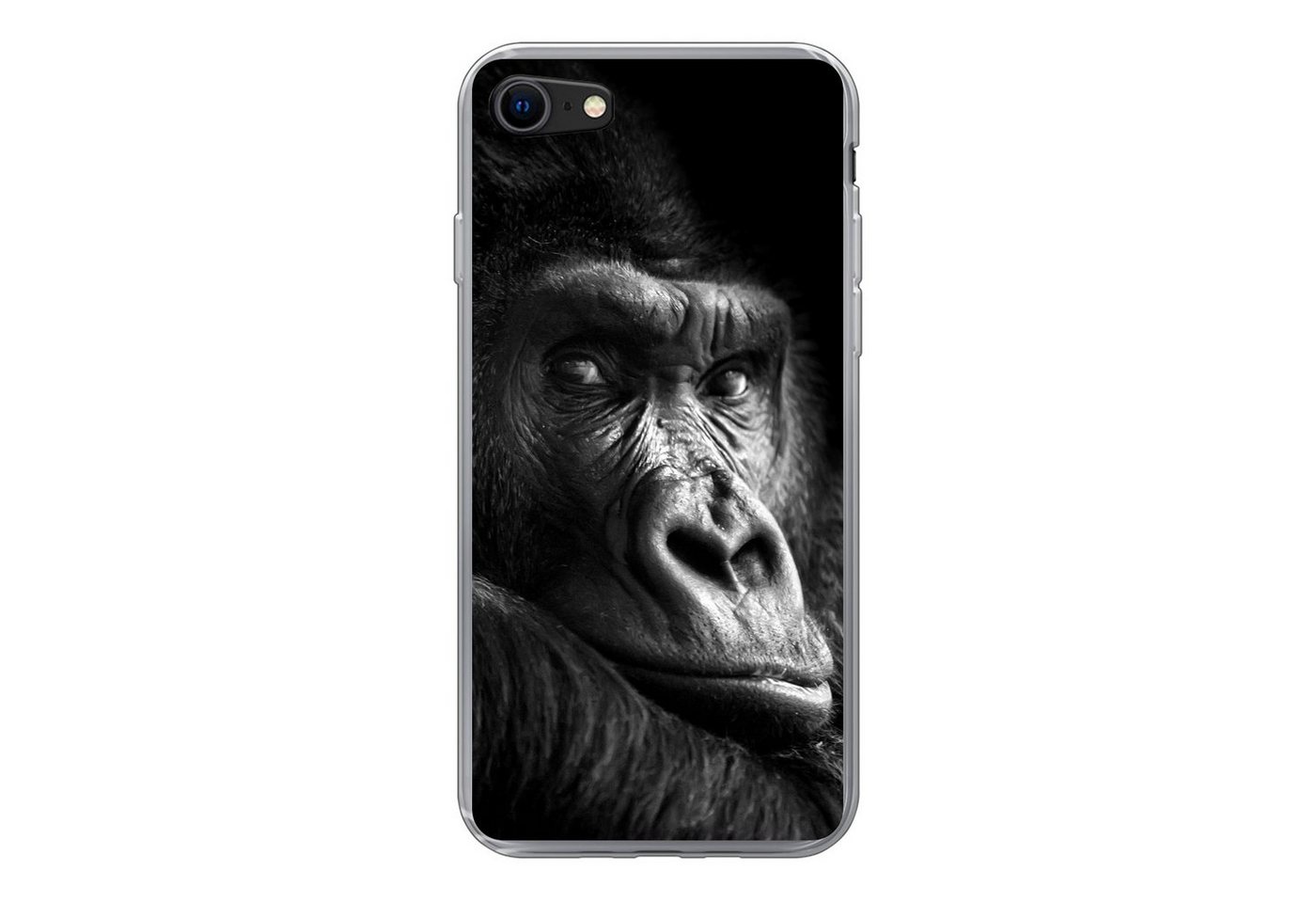 MuchoWow Handyhülle Gorilla - Affe - Schwarz - Weiß - Porträt, Handyhülle Apple iPhone 8, Smartphone-Bumper, Print, Handy Schutzhülle von MuchoWow