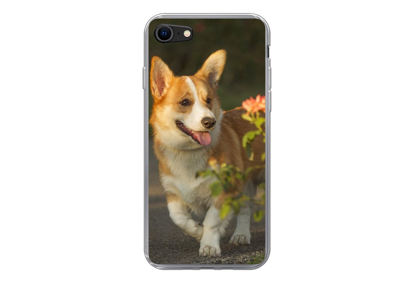 MuchoWow Handyhülle Hund - Rosen - Strauch, Handyhülle Apple iPhone 7, Smartphone-Bumper, Print, Handy Schutzhülle von MuchoWow