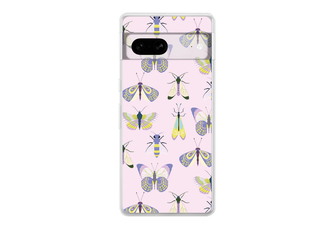 MuchoWow Handyhülle für Google Pixel 7 Insekten - Schmetterlinge - Muster - Rosa - Farbenf, Phone Case, Silikon, Schutzhülle Dünn von MuchoWow