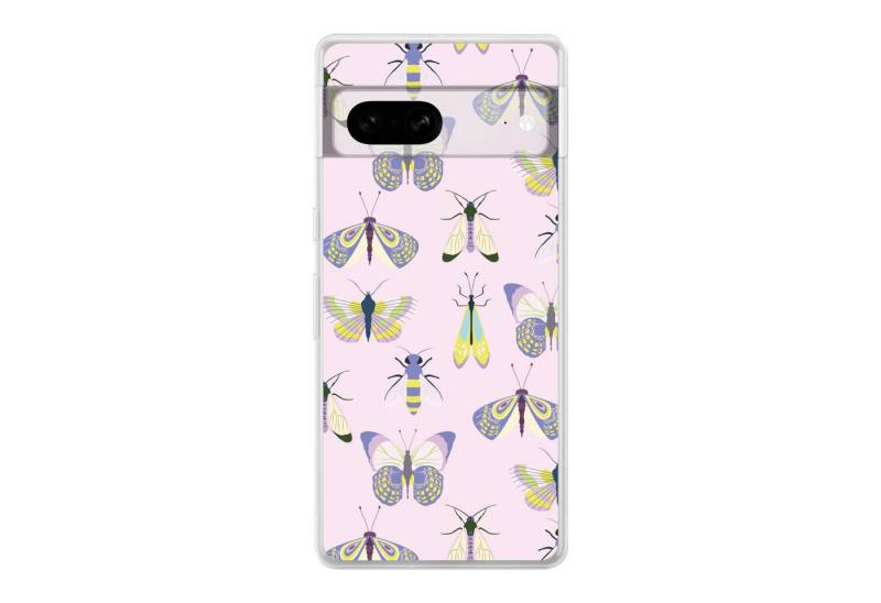 MuchoWow Handyhülle für Google Pixel 7 Insekten - Schmetterlinge - Muster - Rosa - Farbenf, Phone Case, Silikon, Schutzhülle Dünn von MuchoWow