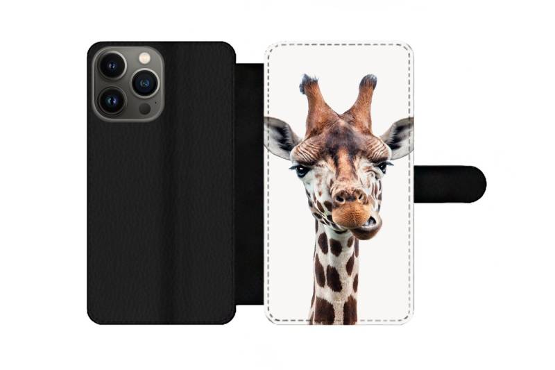 MuchoWow Handyhülle Geeignet für Apple iPhone 13 Pro Jungen - Giraffe - Tiere - Kopf - Por, Klapphülle mit Kartenfach, Flip Cover Case, Klapptasche, Handyhülle von MuchoWow