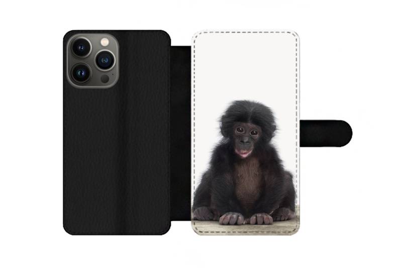 MuchoWow Handyhülle Geeignet für Apple iPhone 13 Pro Kind - Affe - Schimpanse - Babytiere, Klapphülle mit Kartenfach, Flip Cover Case, Klapptasche, Handyhülle von MuchoWow