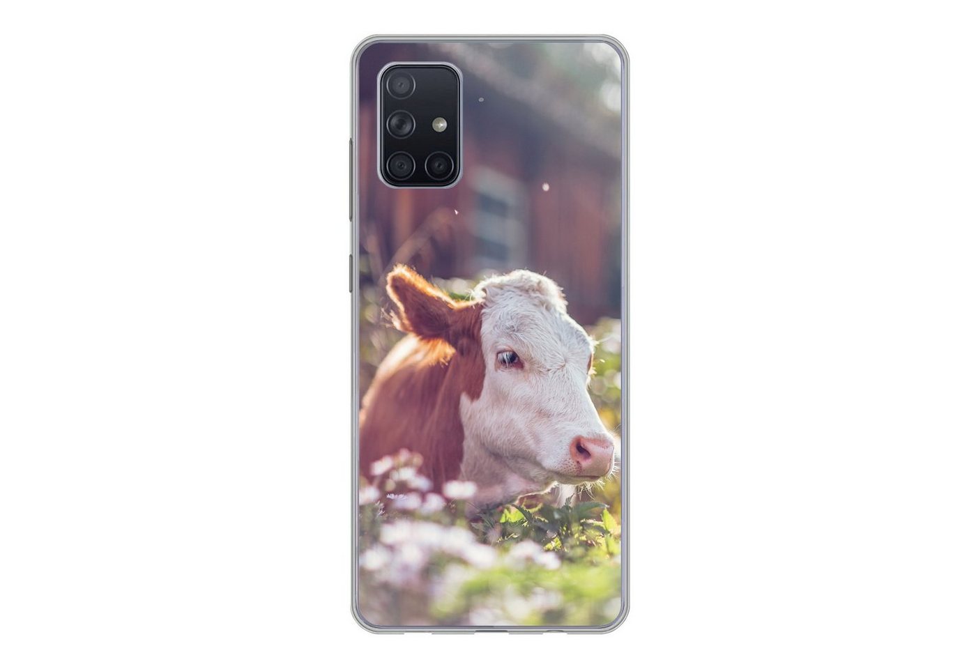 MuchoWow Handyhülle Kuh - Sonne - Blumen, Handyhülle Samsung Galaxy A51 5G, Smartphone-Bumper, Print, Handy von MuchoWow