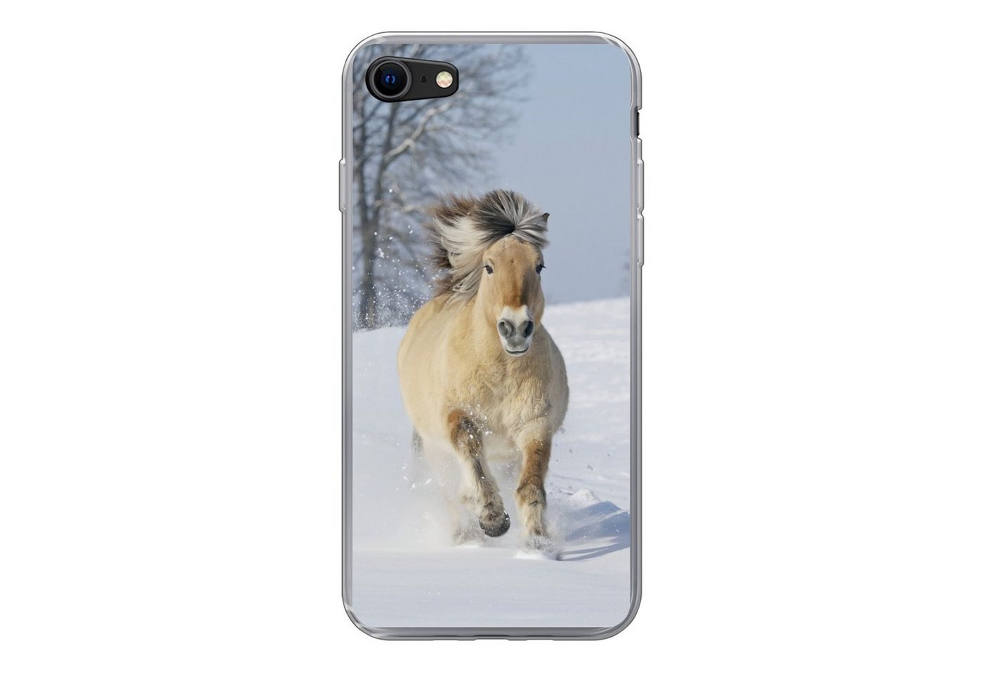 MuchoWow Handyhülle Laufendes Fjordpferd im Schnee, Handyhülle Apple iPhone 7, Smartphone-Bumper, Print, Handy Schutzhülle von MuchoWow