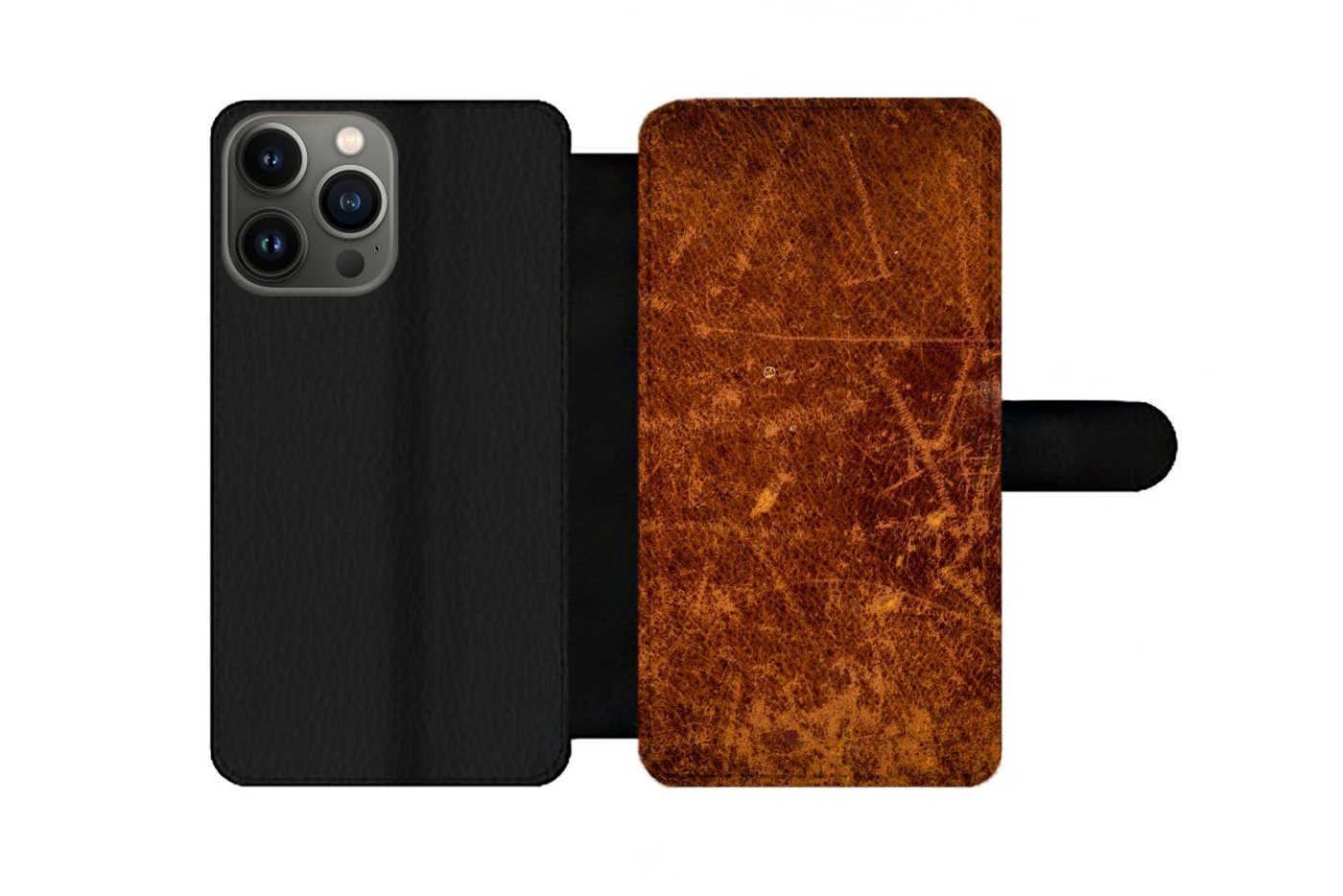 MuchoWow Handyhülle Geeignet für Apple iPhone 13 Pro Leder - Lederoptik - Braun - Orange, Klapphülle mit Kartenfach, Flip Cover Case, Klapptasche, Handyhülle MuchoWow Handyhülle Geeignet für Apple iPhone 13 Pro Leder - Lederoptik - Braun - Orange, Klapphülle mit Kartenfach, Flip Cover Case, Klapptasche, Handyhülle von MuchoWow