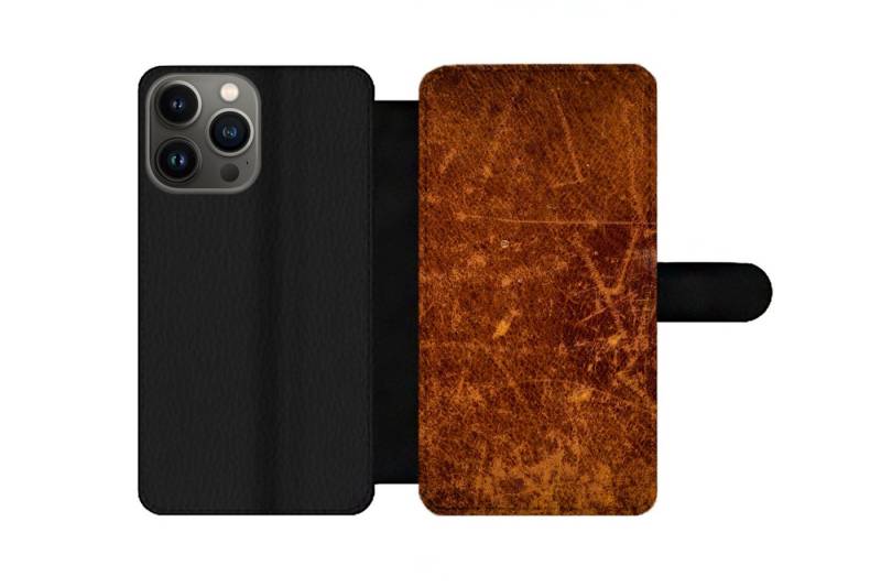 MuchoWow Handyhülle Geeignet für Apple iPhone 13 Pro Leder - Lederoptik - Braun - Orange, Klapphülle mit Kartenfach, Flip Cover Case, Klapptasche, Handyhülle von MuchoWow