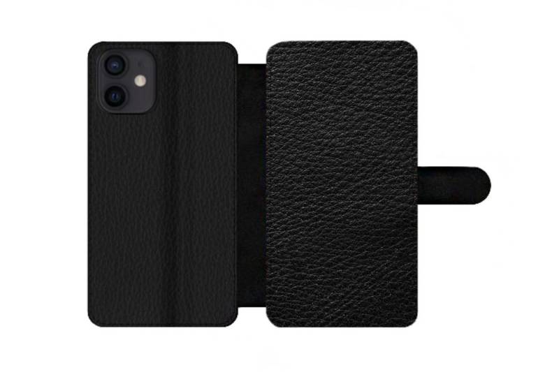 MuchoWow Handyhülle Geeignet für Apple iPhone 12 Mini Leder - Lederoptik - Schwarz - Grau, Klapphülle mit Kartenfach, Flip Cover Case, Klapptasche, Handyhülle von MuchoWow