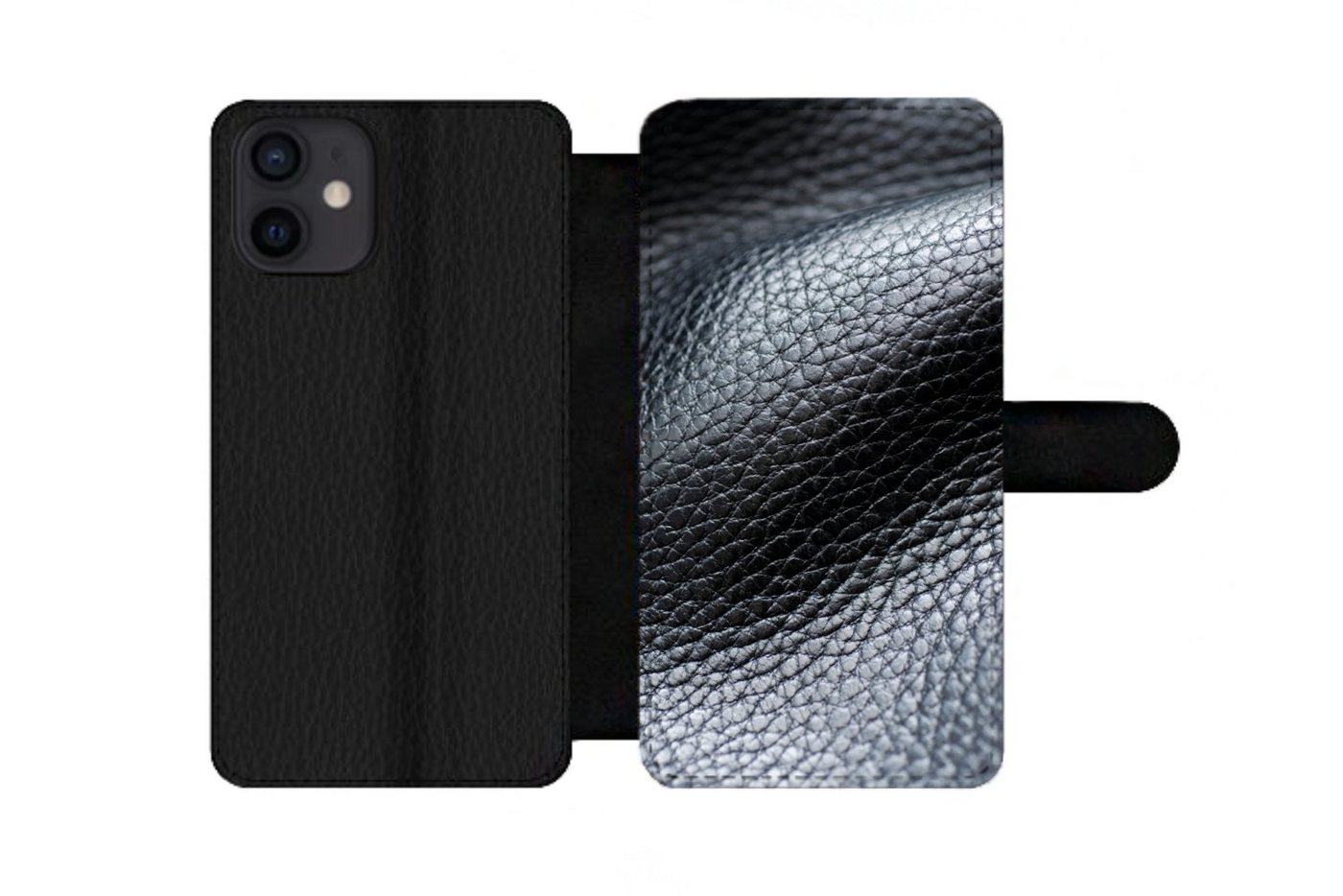 MuchoWow Handyhülle Geeignet für Apple iPhone 12 Mini Leder - Textur - Schwarz - Hell, Klapphülle mit Kartenfach, Flip Cover Case, Klapptasche, Handyhülle MuchoWow Handyhülle Geeignet für Apple iPhone 12 Mini Leder - Textur - Schwarz - Hell, Klapphülle mit Kartenfach, Flip Cover Case, Klapptasche, Handyhülle von MuchoWow