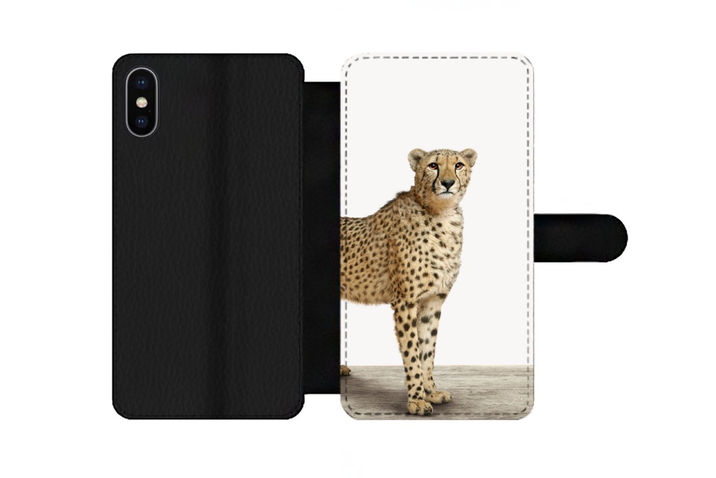 MuchoWow Handyhülle Leopard - Tiere - Weißer Hintergrund - Kinder - Jungen - Mädchen, Handyhülle Telefonhülle Apple iPhone X/10 von MuchoWow