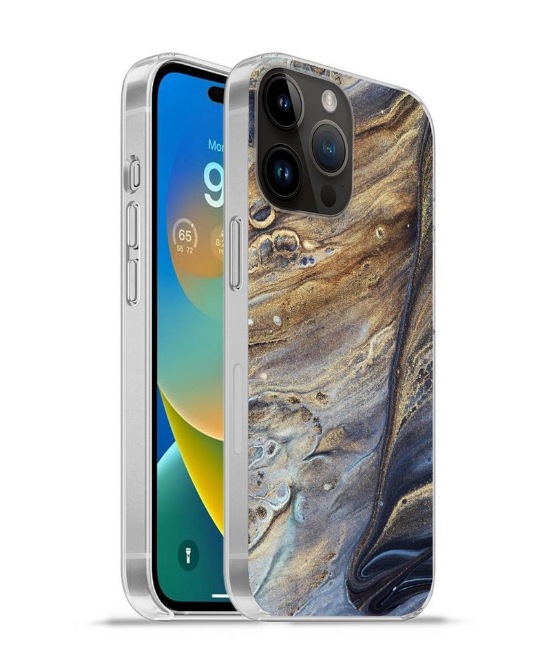 MuchoWow Handyhülle Marmor - Gold - Aquarell - Textur - Marmoroptik, Handyhülle Telefonhülle Apple iPhone 14 Pro von MuchoWow