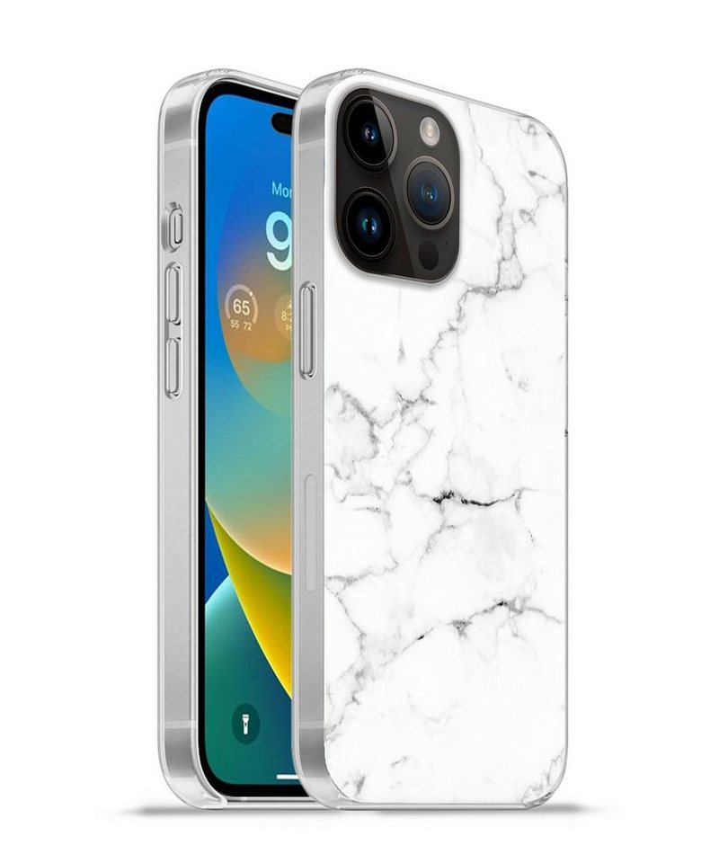 MuchoWow Handyhülle Marmor - Weiß - Grau - Luxus - Marmoroptik - Strukturiert, Handyhülle Telefonhülle Apple iPhone 14 Pro von MuchoWow