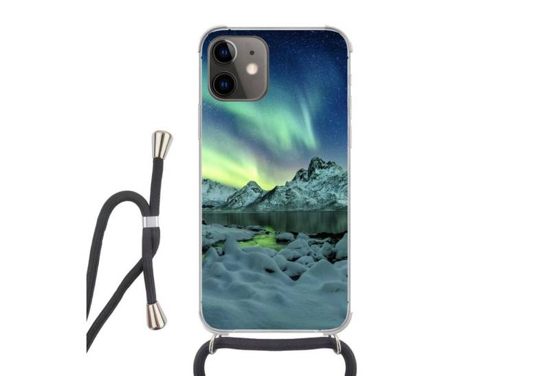 MuchoWow Handyhülle für Apple iPhone 12 Mini Meer - Eis - Nordlicht - Winter - Natur, Tragbare Handyhüllen mit Kette zum umhängen, Handykette Handyband von MuchoWow