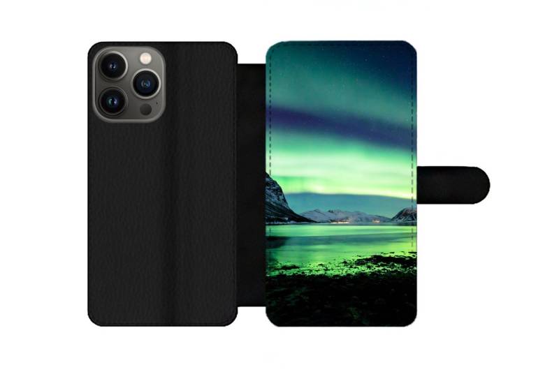MuchoWow Handyhülle Geeignet für Apple iPhone 13 Pro Nordlicht - Norwegen - Eis - Gelb - B, Klapphülle mit Kartenfach, Flip Cover Case, Klapptasche, Handyhülle von MuchoWow