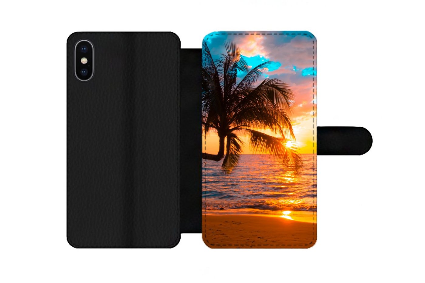 MuchoWow Handyhülle Palme - Sonnenuntergang - Horizont - Strand - Meer - Tropisch, Handyhülle Telefonhülle Apple iPhone X/10 von MuchoWow