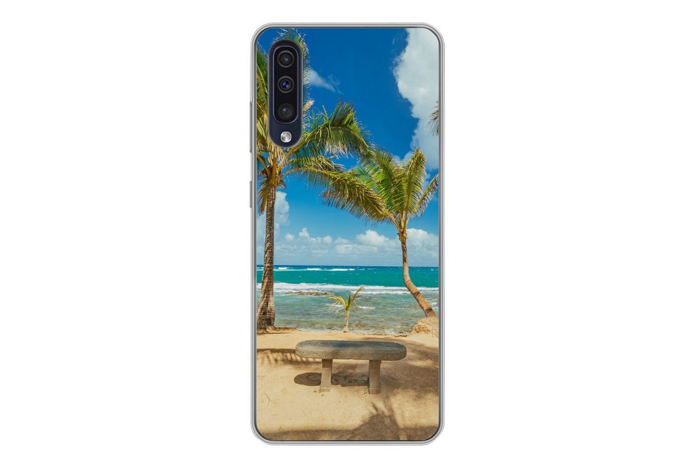 MuchoWow Handyhülle Palmen am Kuau Cove Beach in Maui, Handyhülle Samsung Galaxy A50, Smartphone-Bumper, Print, Handy von MuchoWow