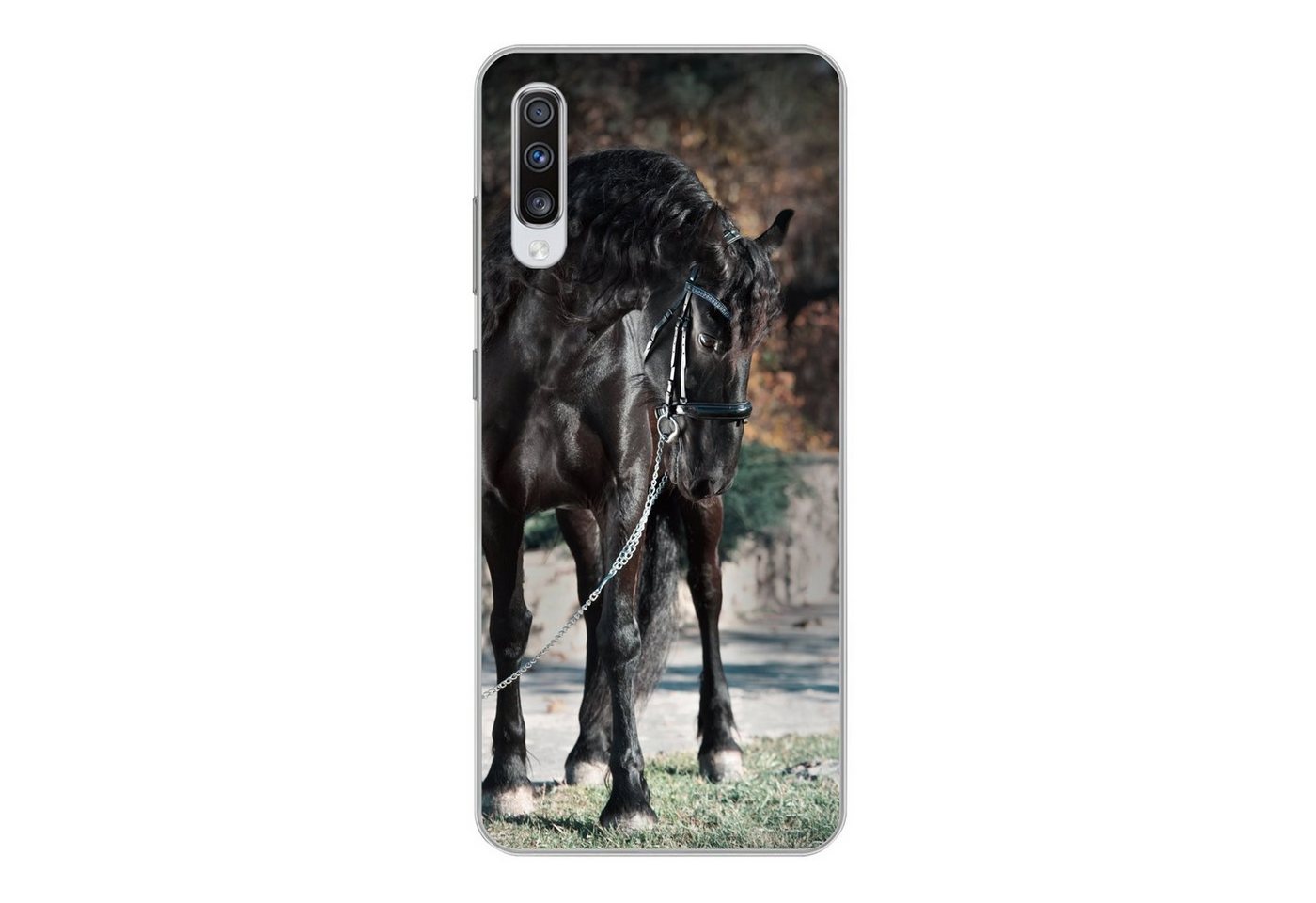 MuchoWow Handyhülle Pferde - Friese - Halter, Phone Case, Handyhülle Samsung Galaxy A70, Silikon, Schutzhülle von MuchoWow