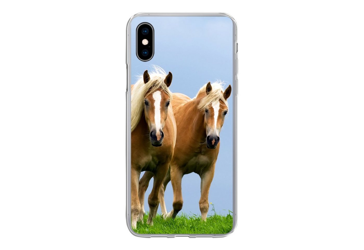MuchoWow Handyhülle Pferde - Gras - Luft, Handyhülle Apple iPhone Xs, Smartphone-Bumper, Print, Handy von MuchoWow