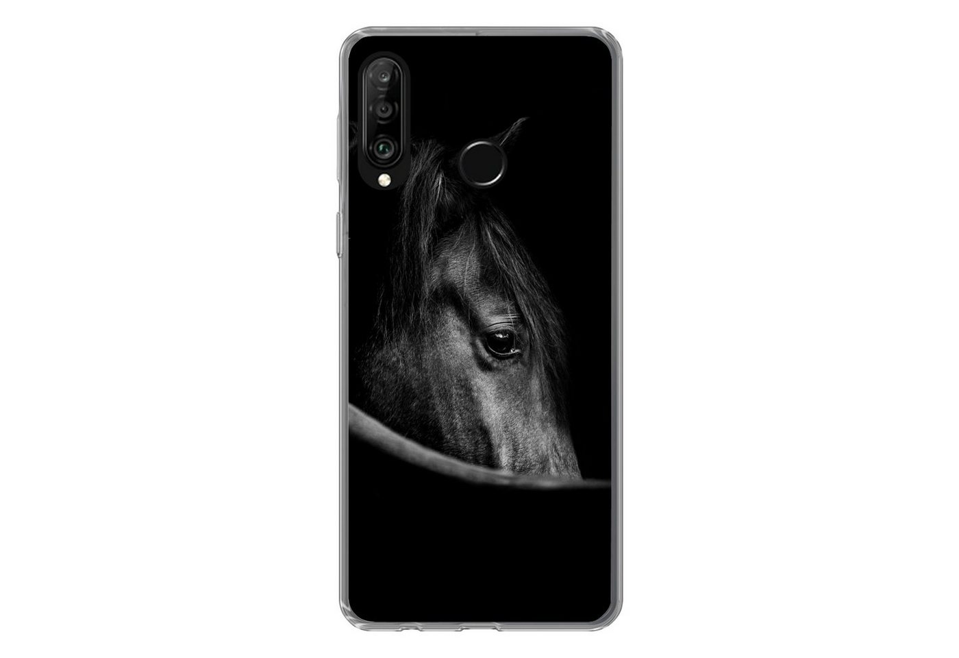 MuchoWow Handyhülle Pferde - Porträt - Schwarz - Tiere, Handyhülle Huawei P30 Lite, Handy Case, Silikon, Bumper Case von MuchoWow