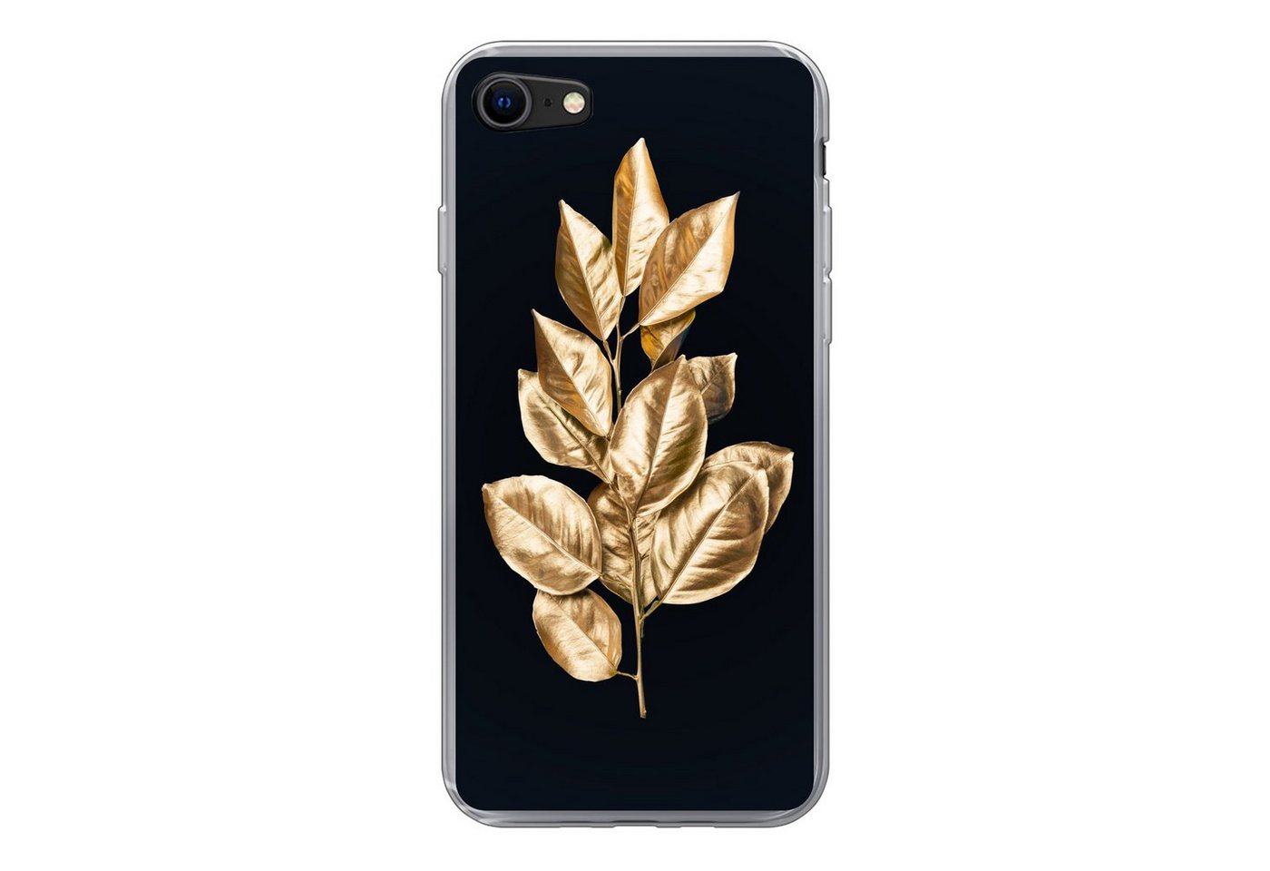 MuchoWow Handyhülle Pflanze - Blätter - Gold - Schwarz - Luxus, Handyhülle Apple iPhone SE (2022), Handy Case, Silikon, Bumper Case von MuchoWow