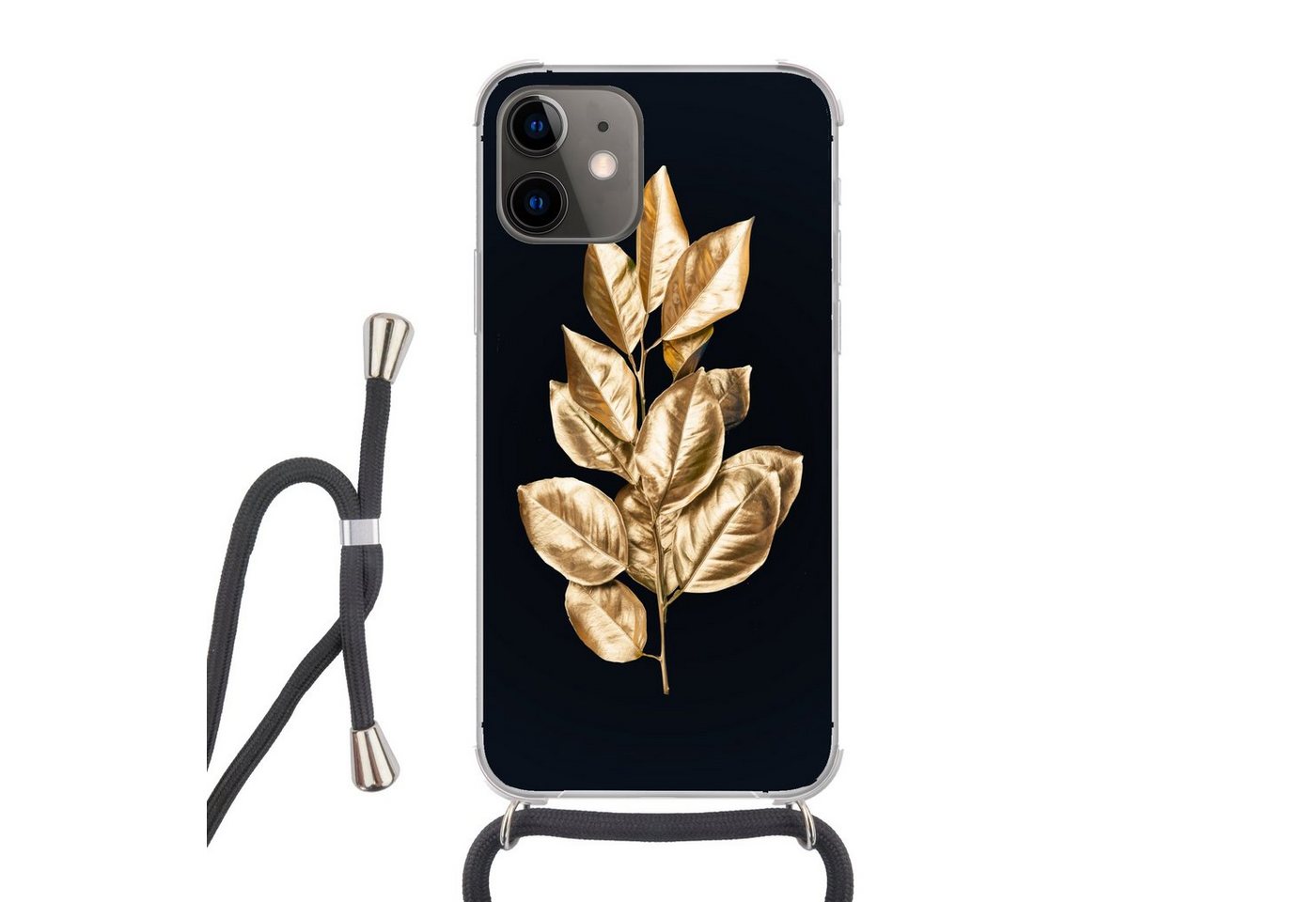 MuchoWow Handyhülle für Apple iPhone 12 Mini Pflanze - Blätter - Gold - Schwarz - Luxus, Tragbare Handyhüllen mit Kette zum umhängen, Handykette Handyband MuchoWow Handyhülle für Apple iPhone 12 Mini Pflanze - Blätter - Gold - Schwarz - Luxus, Tragbare Handyhüllen mit Kette zum umhängen, Handykette Handyband von MuchoWow