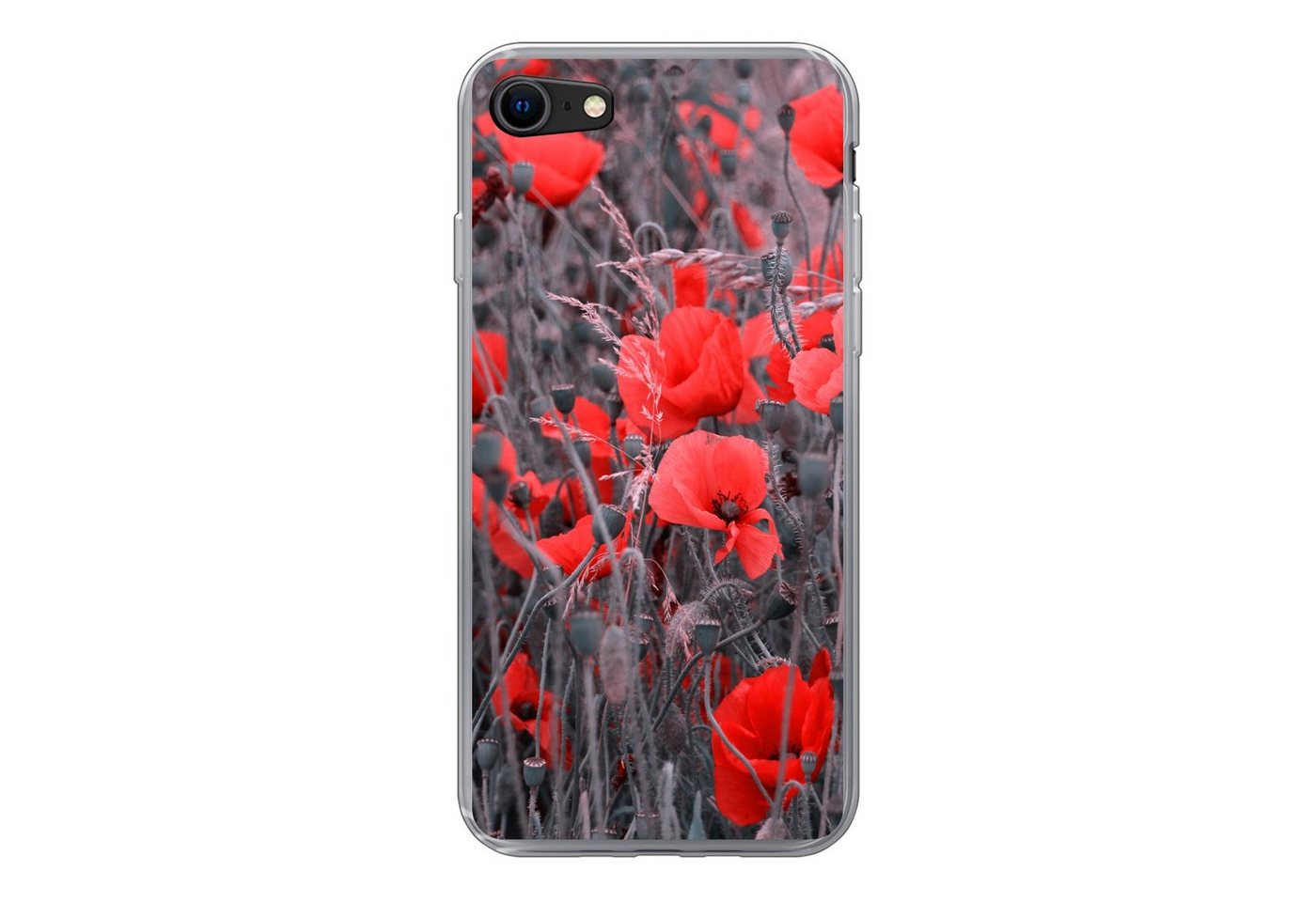 MuchoWow Handyhülle Rote Mohnblumen in einem Schwarz-Weiß-Bild, Handyhülle Apple iPhone 7, Smartphone-Bumper, Print, Handy Schutzhülle von MuchoWow